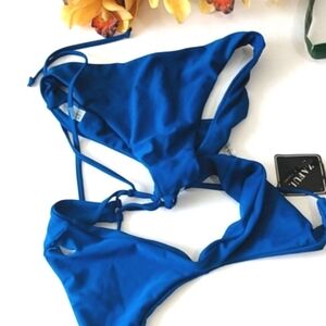 ZAFUL BLUE TRIANGLE SLIDE BIKINI TOP WITH HI-CUT HIPSTER BOTTOM SIZE MED NWT